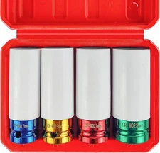 4Pcs 1/2 Inch Lug Nut Socket Set, Wheel Protector Thin Wall Deep Impact Socket, 