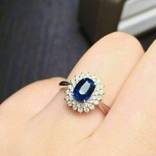1.50 Ct Oval Cut Lab Created Blue Sapphire Engagement Ring 14K White Gold Plated
