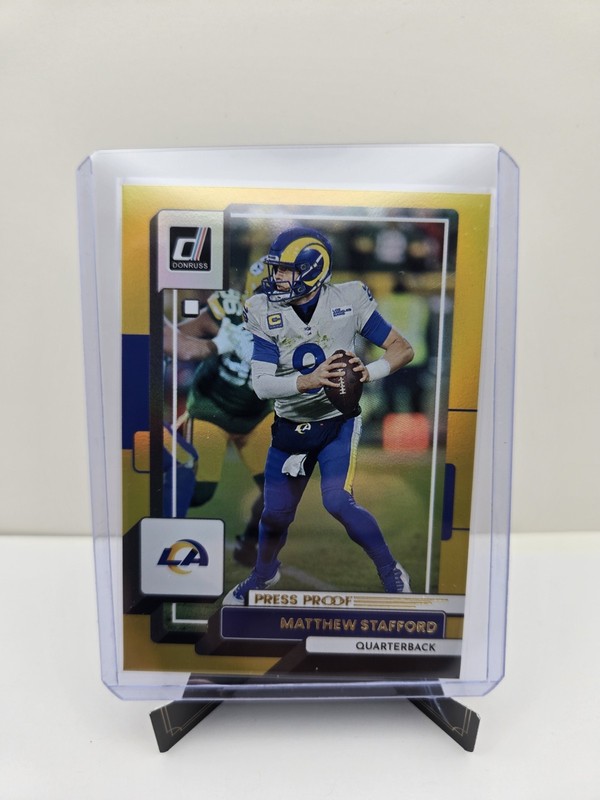 2022 Panini Donruss Matthew Stafford #17 Press Proof Yellow HOLO