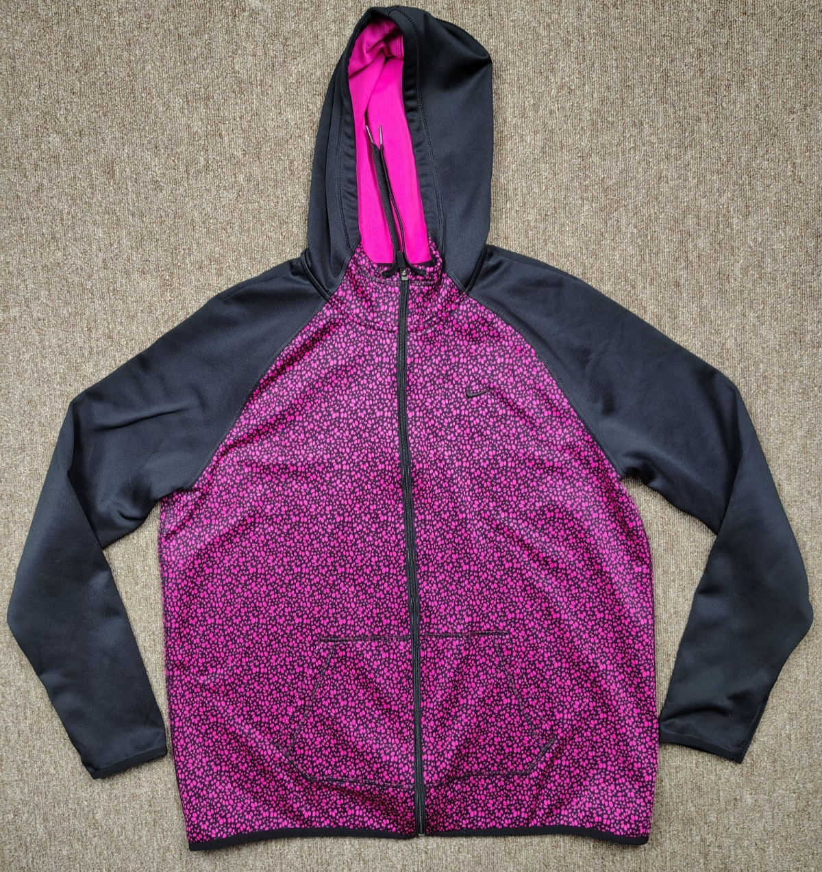 SACAI X NIKE NIKE Therma FIT Felpa con Cappuccio Donna XL Nero Rosa Full Zip Pile Activewear Giacca