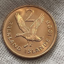 1998 Falkland Islands 2 pence Coin Upland Goose Magellan Goose Bird Wildlife