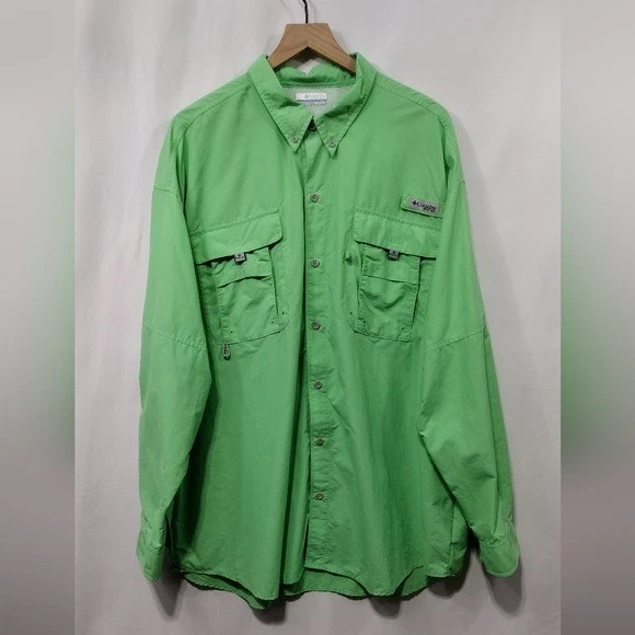 Columbia Button-Up Hiking Shirt Mens XXL Green Fishing Camping Outdoor Sporty