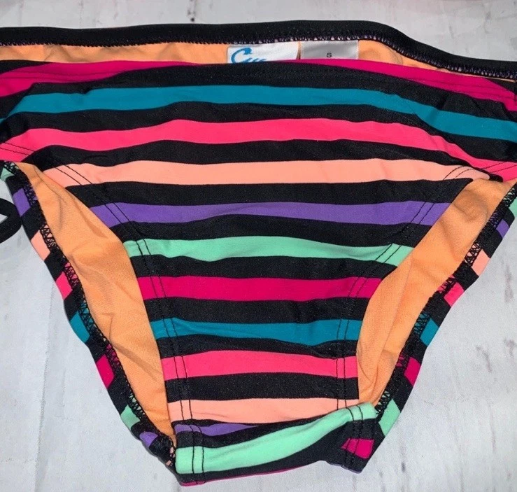 2件装加州曲线彩虹条纹三角上衣带比基尼泳装尺寸S — 第 3/4 张图片