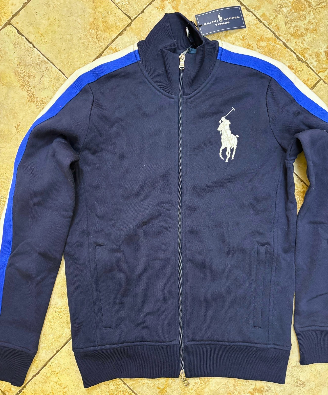 Giacca felpa Ralph Lauren tennis blu full zip US Open Big Pony M nuova con etichette