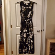 Ava & Viv sz X (14) black floral maxi dress tie waist boho casual cottage garden