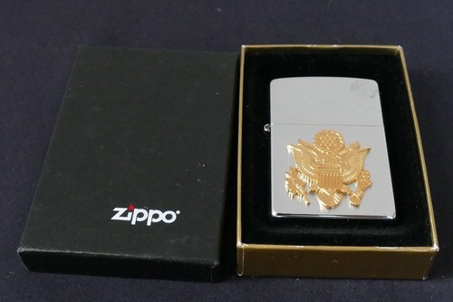 Zippo US Army Gold-Tone Emblem Lighter Never Opened Or Fired Box With Papers