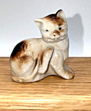 Vintage Miniature Porcelain Tabby Cat Cream and Brown Made in Japan
