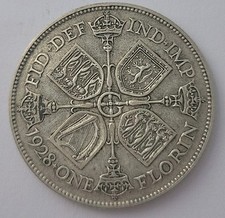 1928 King George V .500 Silver UK One Florin Two Shillings 2/- coin 