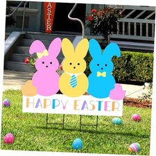 Easter Decorations Outdoor Yard Signs: Large Metal Happy Easter Peep Bunny