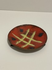 mid century modern style enamel and metal red Pillar Candle Holder