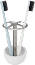 Porta Cepillo Dientes Acero Inox Blanco Organizador Bano Mostrador Afeitadora