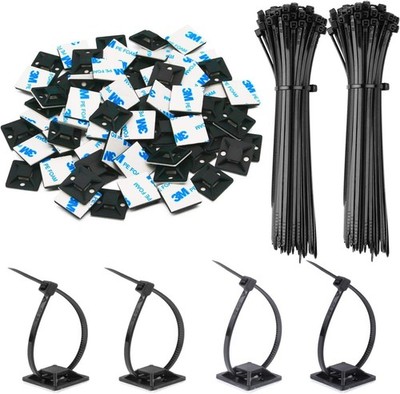 140 Pack 3/4'' Zip Tie Adhesive Mounts Self Adhesive Cable Base Holders Black