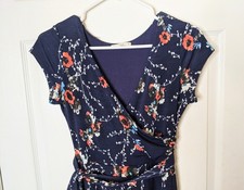Le Lis Jes Faux Wrap Navy Floral Maxi Dress Sz Small Cool & Stretchy Cap Sleeves