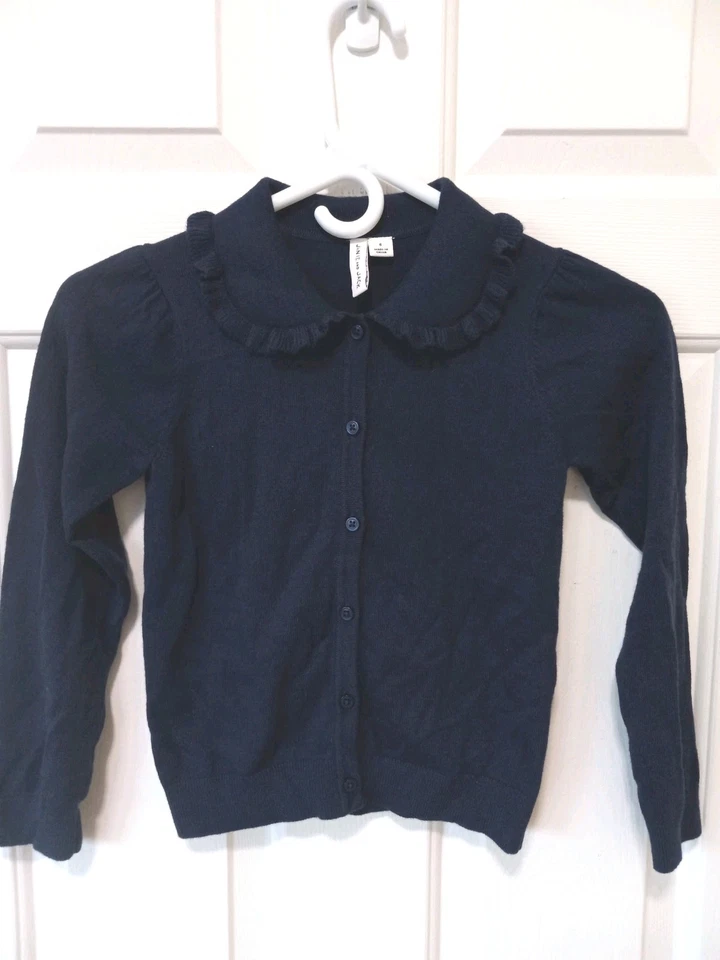 JANIE AND JACK Girls Youth Suze 6 Navy Button Sweater Cardigan Cotton Blend - Image 2 of 4