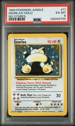 1999 POKEMON JUNGLE NO SYMBOL #11 SNORLAX-HOLO PSA 6