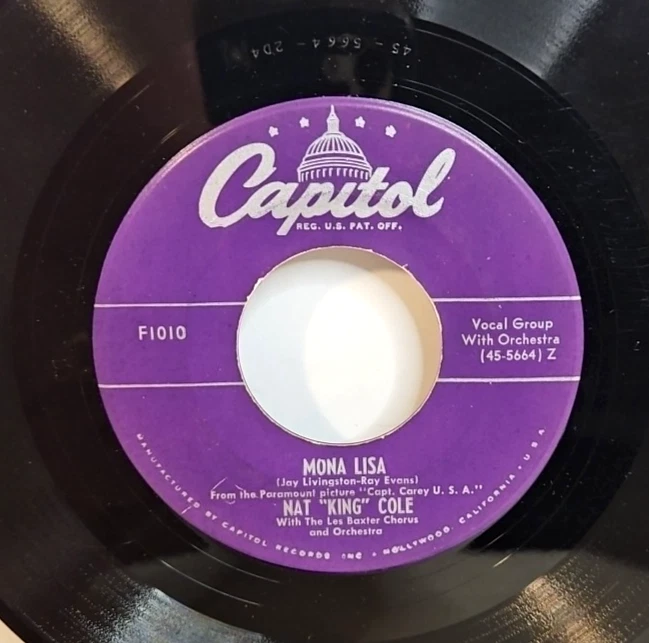 Nat "King" Cole–Mona Lisa / The Greatest Inventor 1950 Capitol F1010 7" 45 EX - Image 3 of 4