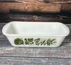 Vintage Glasbake Milk Glass with Green Herb Pattern Loaf Pan 1.5 Quart J522