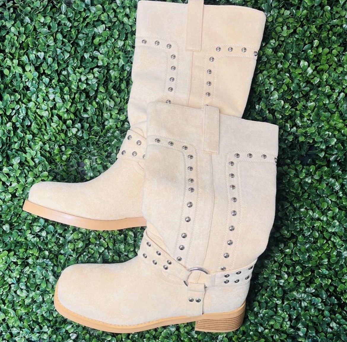 Cream and tan studded boots with a western vibe #westernboots