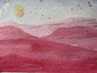 ACEO ORIGINAL Pink Mountain Moon Landscape Nature 2.5x3.5 by Katie Love-Pride — photo 2