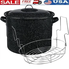 Granite Ware 21.5 Quart Water Bath Canning Pot W/ Jar Rack Preserving Foods New
