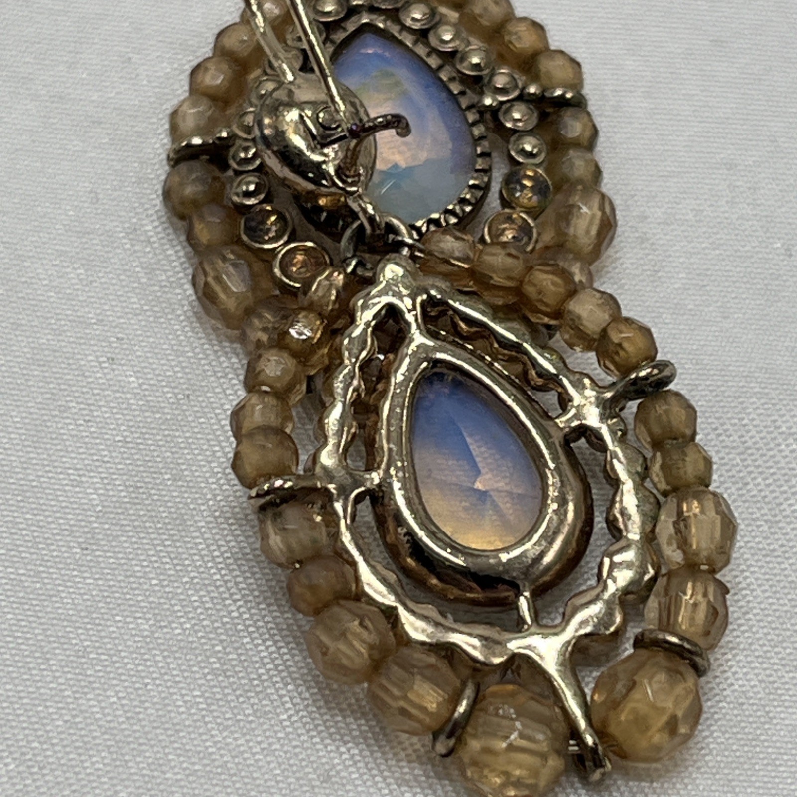 Signed Opalite Teardrop Beaded Dangle Earrings Bo… - image 6