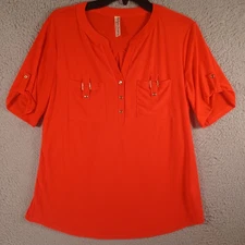 PerSeption Concept Womens Red Top Size Medium V-Neck Short Tab Sleeve Soft
