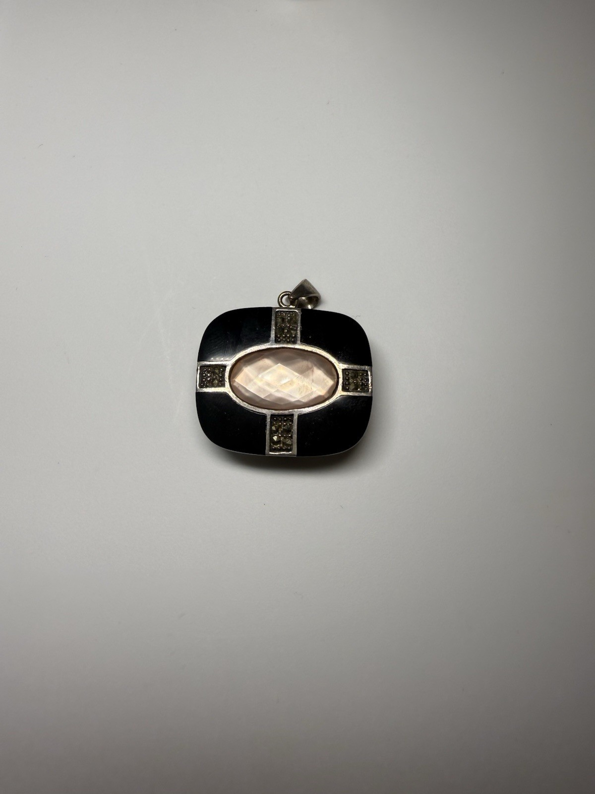 Black White Silver Rectangle Pendant Reversible 9… - image 5