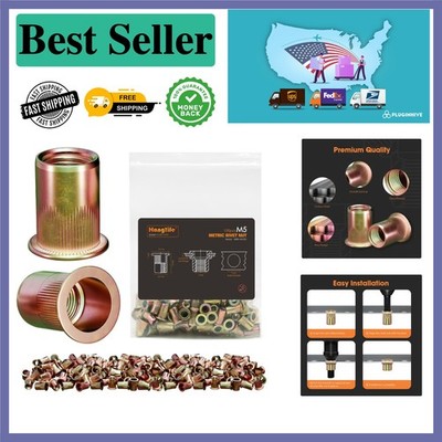 Versatile M5 Rivet Nuts - 100 Flat Head Carbon Steel Nutserts for DIY Projects