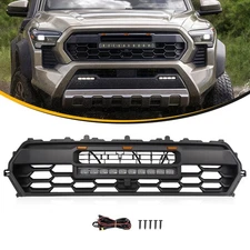 For 2024 2025 Toyota Tacoma Black Front Bumper Grille Grill With LED&Light Bar