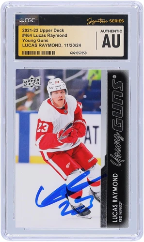 Lucas Raymond Red Wings Signed 2021-22 Upper Deck Series 2 #464 CGC Rookie Card