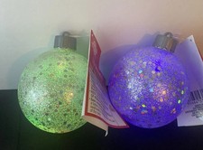 Silver Sparkley 4  Christmas Ball LED Light Ornaments Plastic Set Of 2