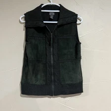 Designer Originals Studio Leather Knit Vest Women’s Small Zip Retro Grunge Green