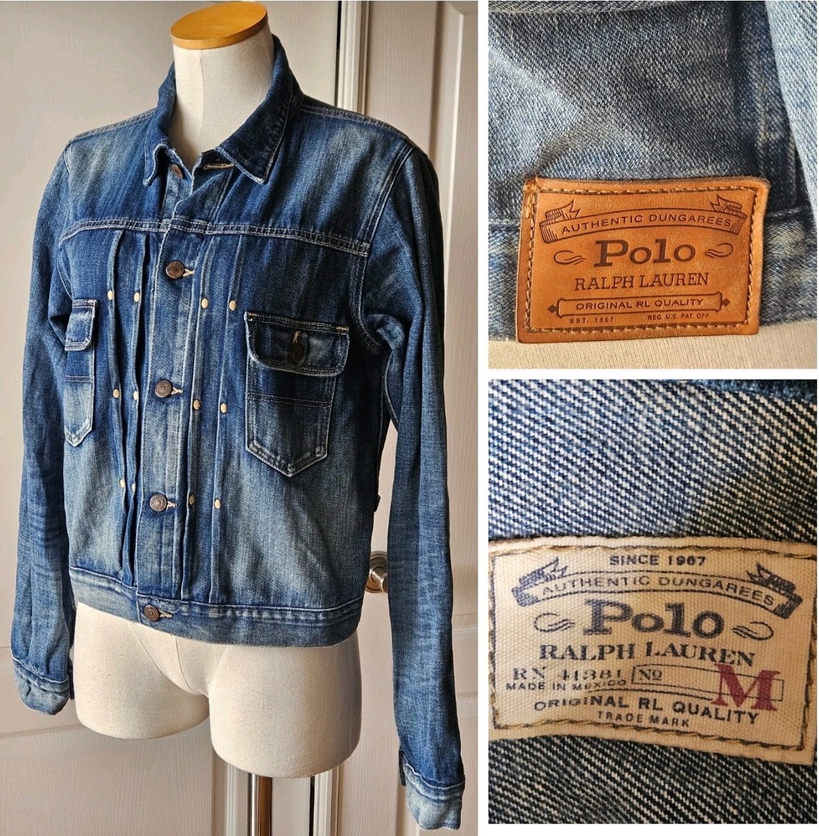 Vintage Polo Ralph Lauren M Medium Dungaree Trucker Jacket Blue