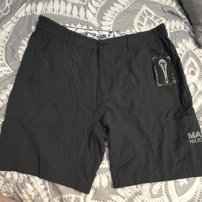 MAD PELICAN Men's Walking Shorts Black Button Flat Front Solid Large