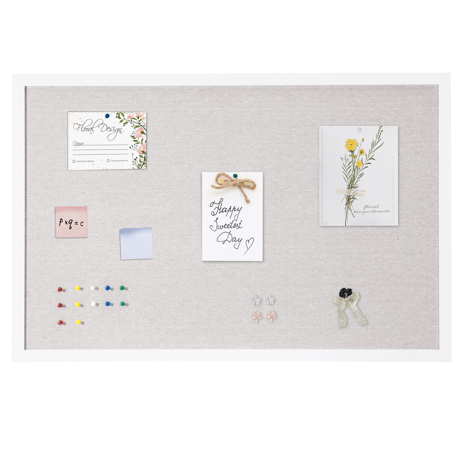 Uimoso 36"x24" White Cork Board with Linen Surface Wall-Mounted Bulletin Board