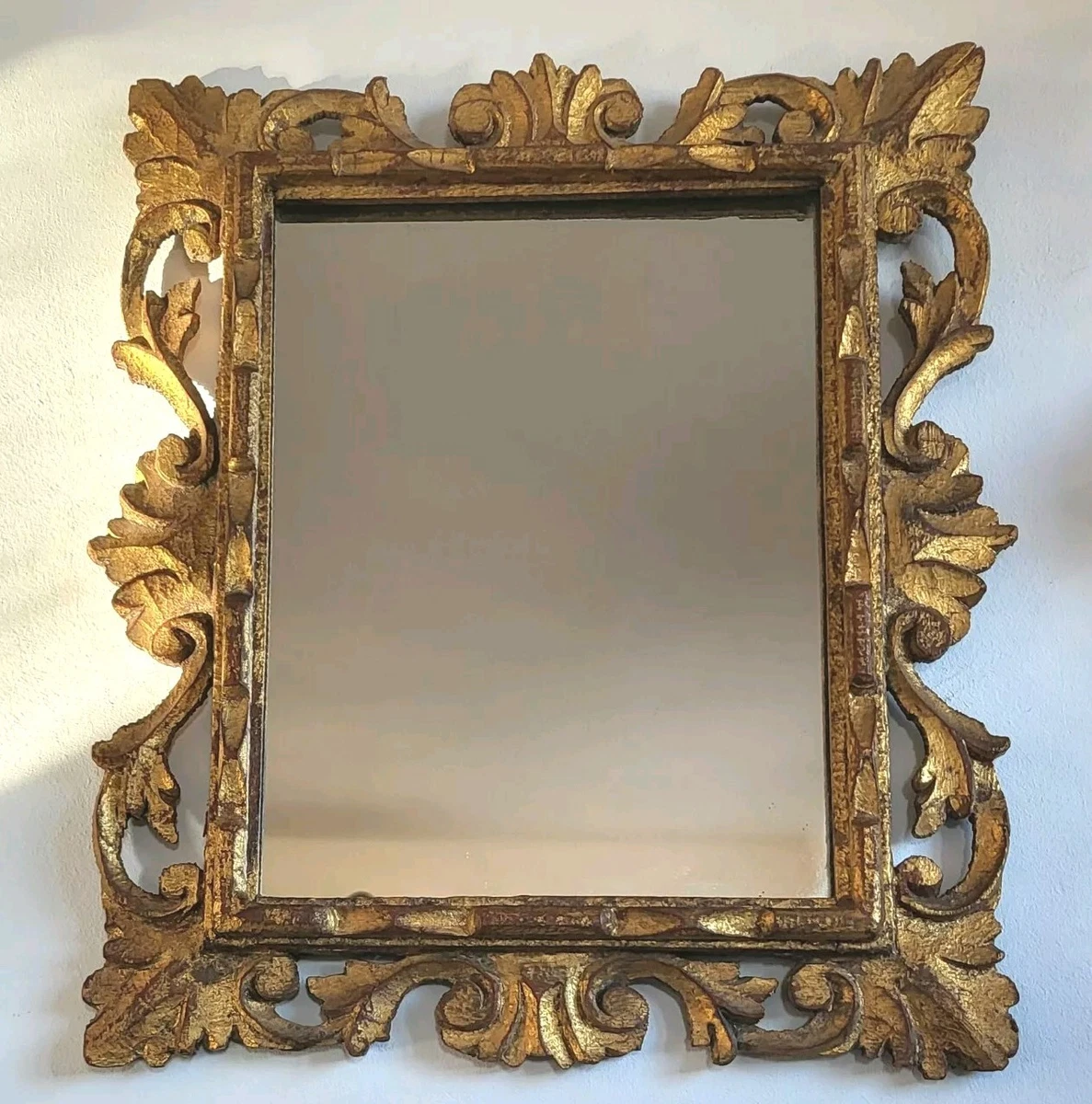 Miroir Mural En Bois Doré 85x65 Cm Forme Cristal - Neuf
