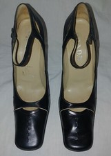 Prada Heels Black Patent Leather Women's Ankle Strap Pump Size 39.5 