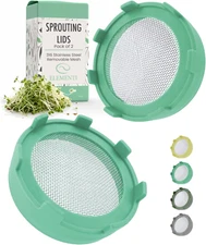 Sprouting Lids for Wide Mouth Mason Jars (Set of 2), Sprouting Jar Kit for Organ