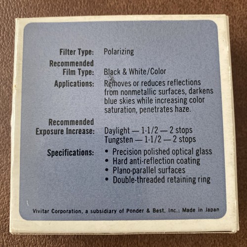 Vivitar 58 mm Polarizing Filter with Lens Case & Box Excellent - Picture 9 of 10