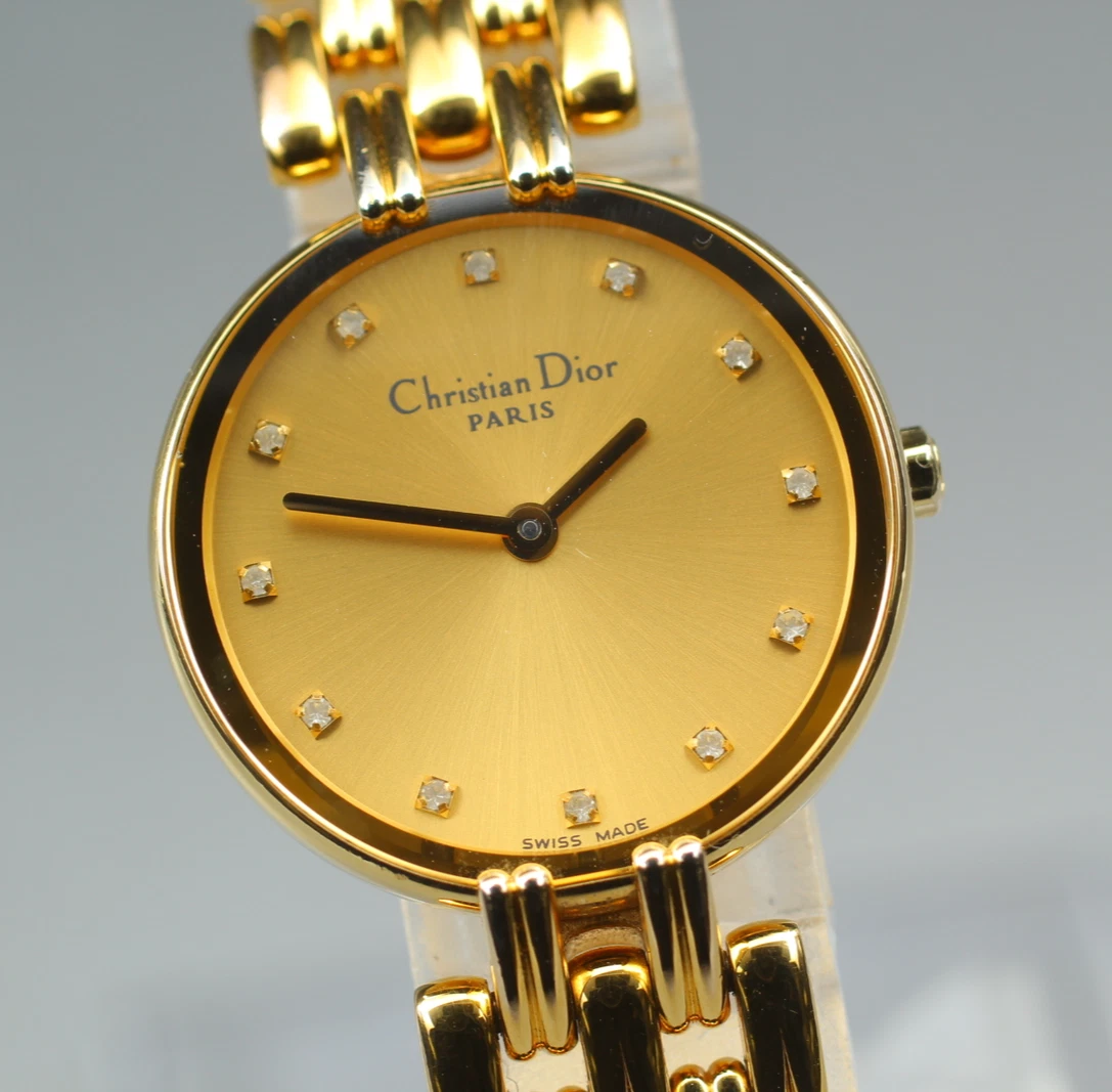 [Exc+5 avec papier] Montre femme Christian Dior Bagira D44 155 quartz plaqué or 