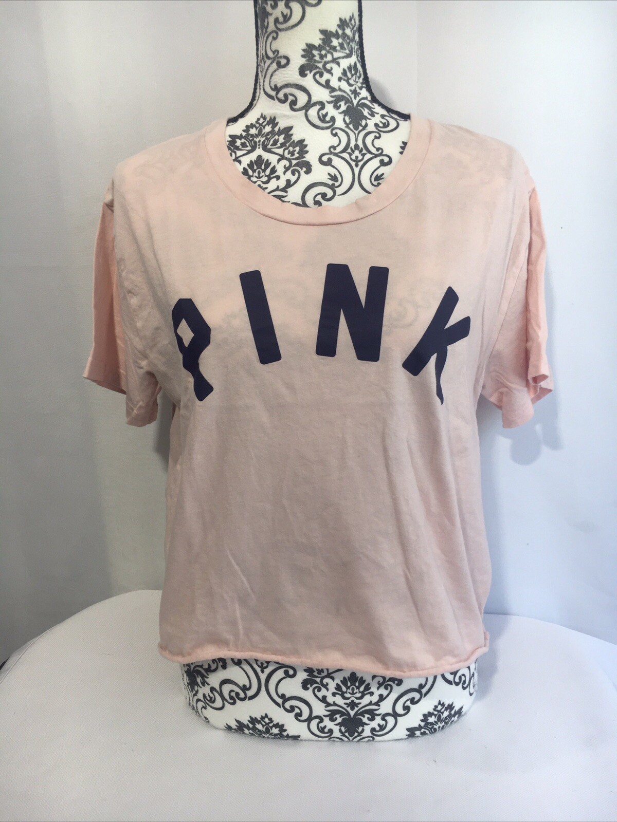 Victoria's Secret Pink Peach Logo Crop Tee Women's Large