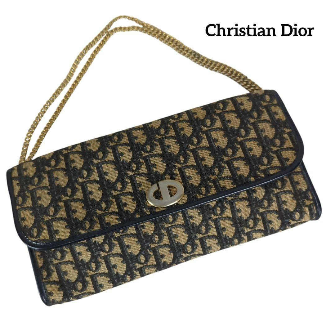 Christian Dior Trotter Chaîne Sac à Bandoulière 2 Voies Pochette Sac à Main Noir