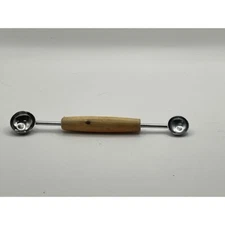 Vintage Double Ended Melon Baller Fruit Vegetable Scoop Tool with Wood Handle