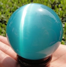 Natural Sky blue Cat's Eye Stone Balls Quartz Crystal Reiki Healing Sphere 40MM