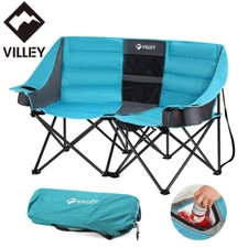 VILLEY Double Camping Chair Heavy Duty Padded Camping Couch Chair Cooler Bag NEW