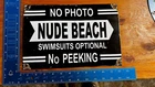 Vintage NUDE BEACH NO PEEKING Porcelain Sign RARE