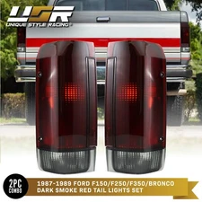 Dark Smoke Red Tail Lights Lamps L+R Set For 87-89 F150 / F250 / F350 & Bronco