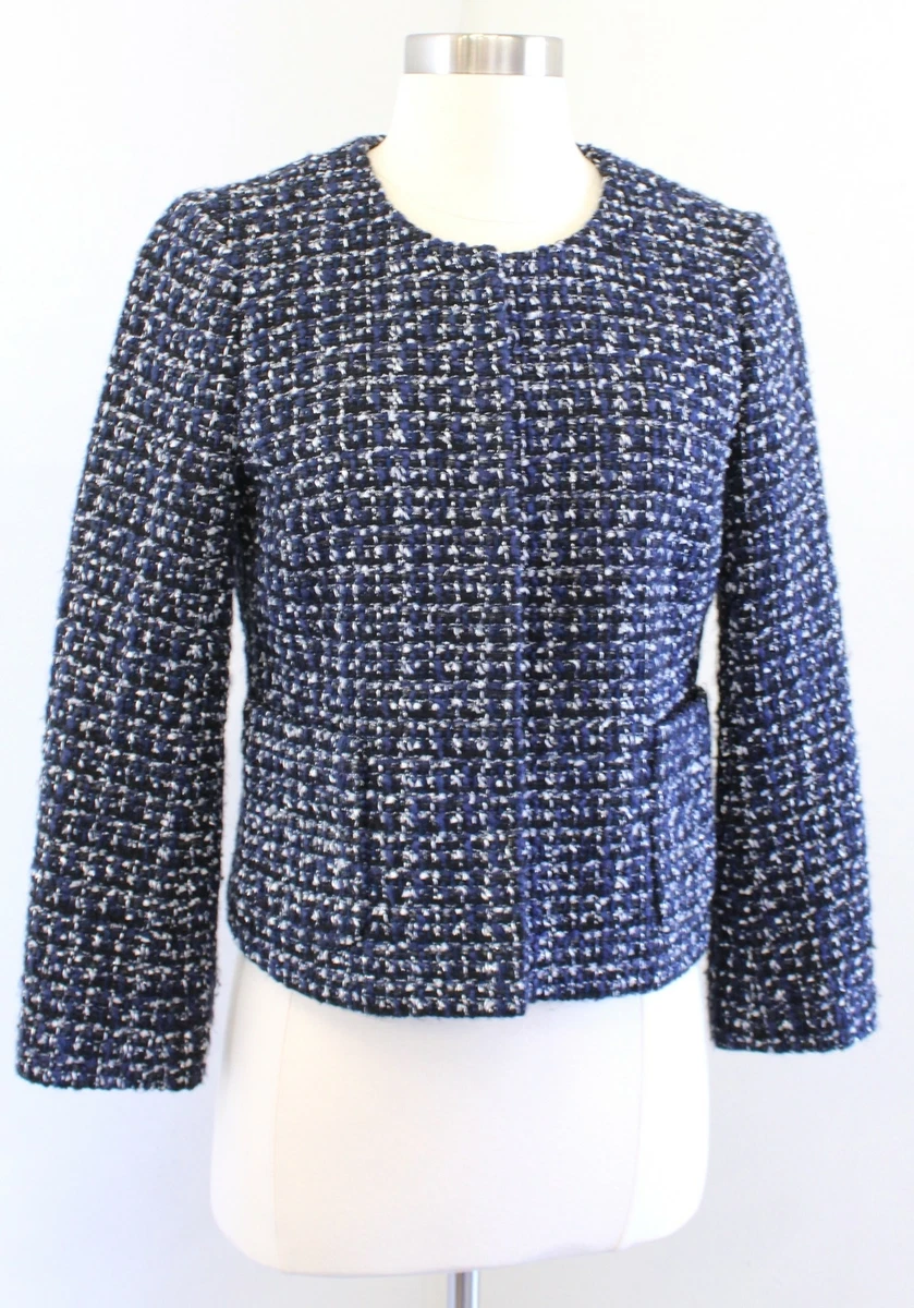 J Crew Midnight Tweed Cropped Blazer Jacket Size 4 Navy Blue Black