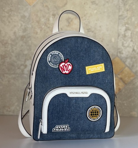 MICHAEL KORS JAYCEE MEDIUM ZIP POCKET BACKPACK EMBELLISHED DENIM/WHITE - 第 11/12 張圖片