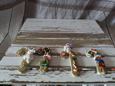 Vtg Candy Cane Gingerbread Men Snowman Bear Set of 4 Christmas Holiday Ornaments